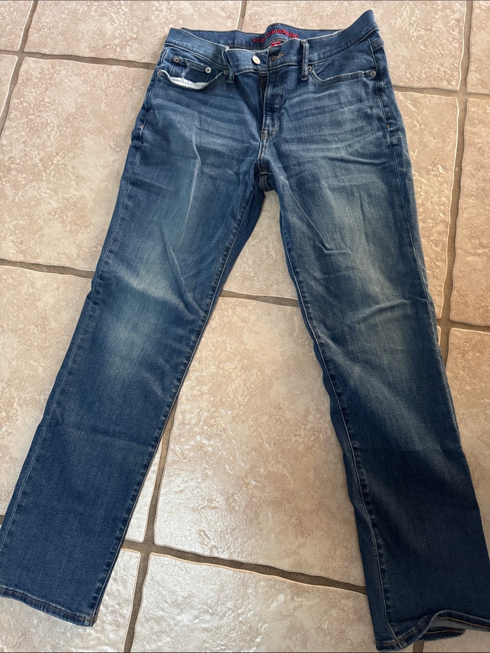 Lucky Brand Women's Distressed Straight Leg Jeans - Dark Wash Blue